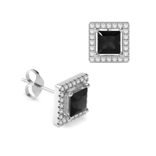Buy Princess Diamond Halo Black Diamond Earrings | Abelini