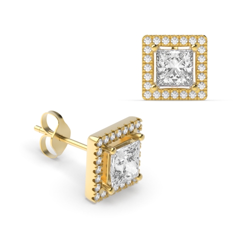Princess Shape Diamond Halo Earrings Available in Rose, Yellow and White Gold