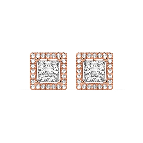 4 Prong Princess Rose Gold Quad Stud Diamond Earrings