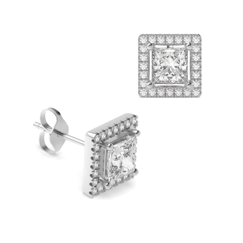 4 Prong Princess White Gold Quad Stud Earrings