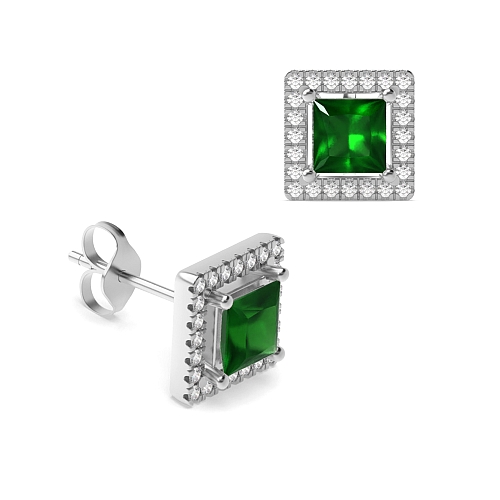 4 Prong Princess Quad Emerald Diamond Earrings