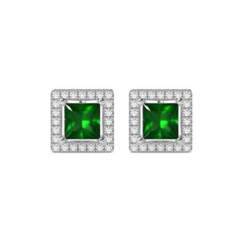 4 Prong Princess Quad Emerald Diamond Earrings