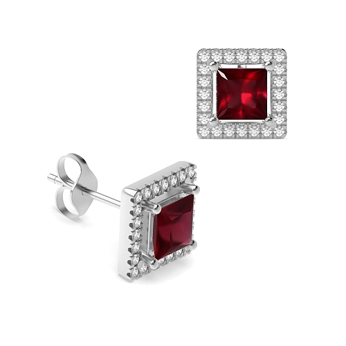 4 Prong Princess Quad Ruby Diamond Earrings