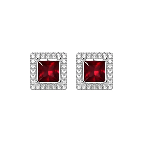 4 Prong Princess Quad Ruby Diamond Earrings
