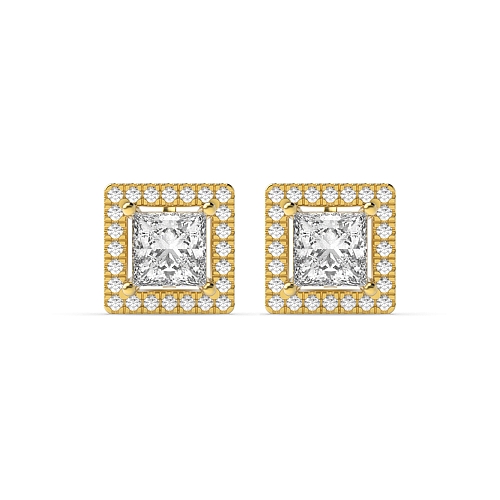 4 Prong Princess Yellow Gold Quad Stud Diamond Earrings