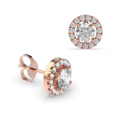 4 Prong Rose Gold Halo Diamond Earrings