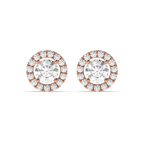 4 Prong Rose Gold Halo Diamond Earrings