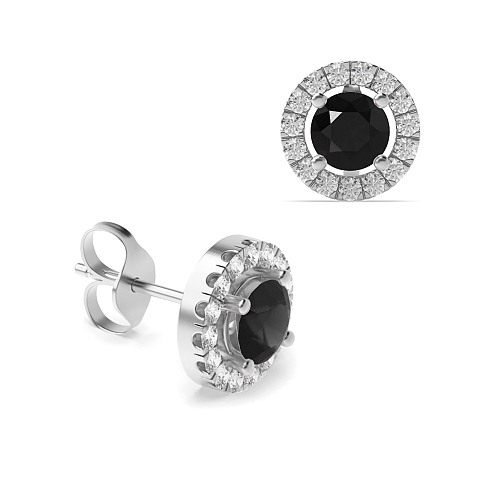 4 Prong Halo Black Diamond Earrings