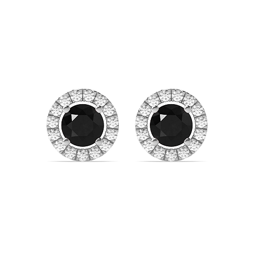 4 Prong Halo Black Diamond Earrings