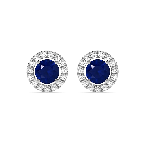 4 Prong Halo Blue Sapphire Diamond Earrings