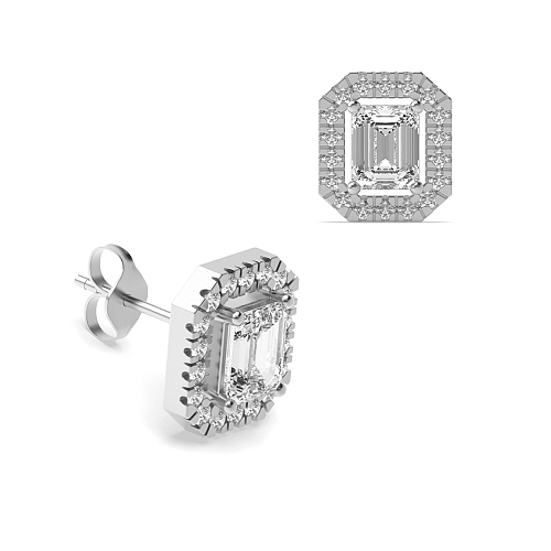 4 Prong Emerald Halo Diamond Earrings