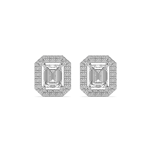 4 Prong Emerald Halo Diamond Earrings