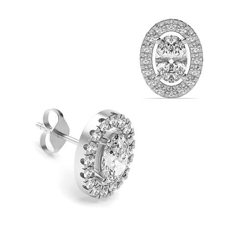 4 Prong Oval Halo Diamond Earrings