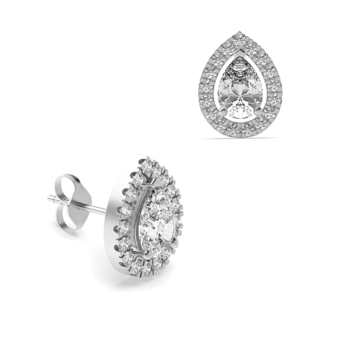 Prong Pear Halo Diamond Earrings