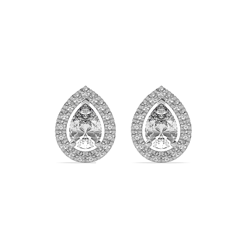 Prong Pear Halo Diamond Earrings