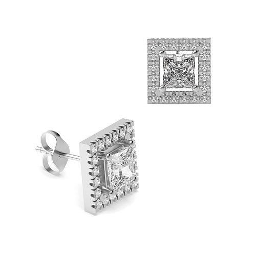 4 Prong Princess Halo Diamond Earrings