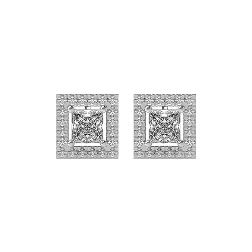 4 Prong Princess Halo Diamond Earrings