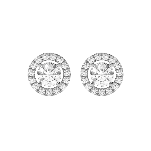 4 Prong White Gold halo Stud Earrings