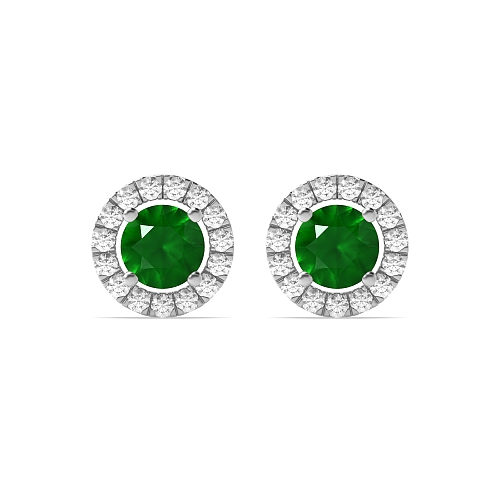 4 Prong Halo Emerald Diamond Earrings