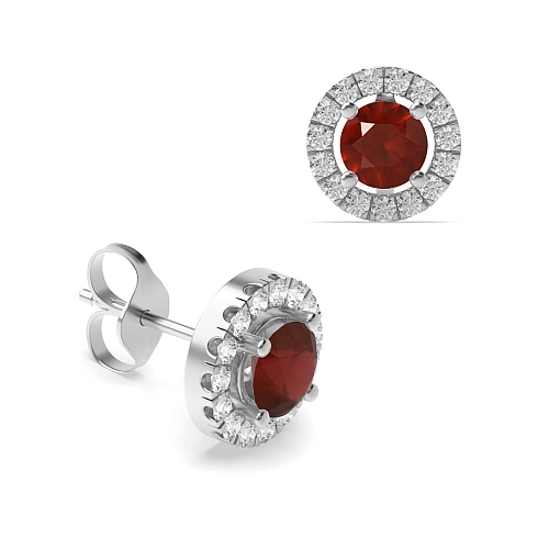 4 Prong Halo Garnet Diamond Earrings