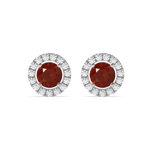 4 Prong Halo Garnet Diamond Earrings