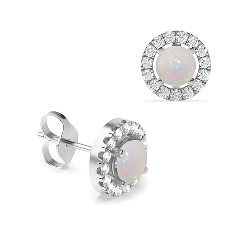 4 Prong Halo Opal Diamond Earrings