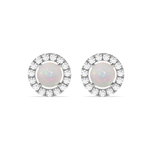 4 Prong Halo Opal Diamond Earrings