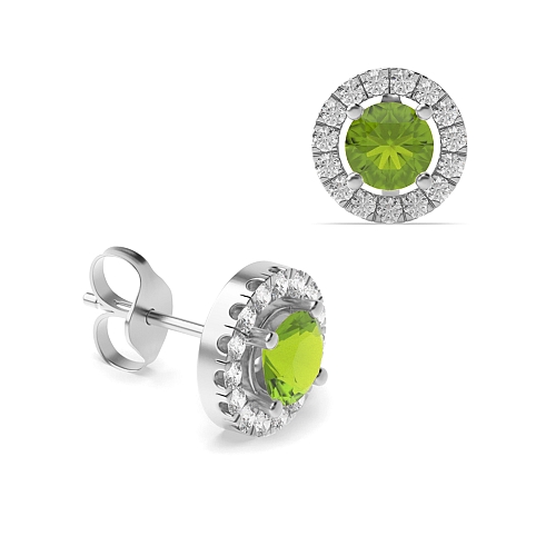 4 Prong Halo Peridot Diamond Earrings