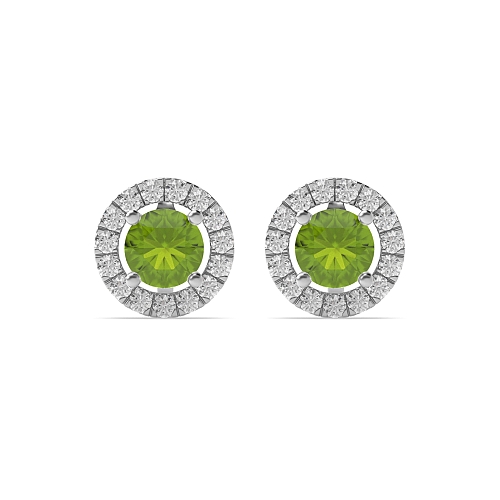 4 Prong Halo Peridot Diamond Earrings