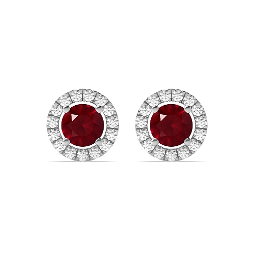 4 Prong Halo Ruby Diamond Earrings