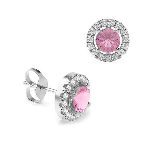 4 Prong Halo Tourmaline Diamond Earrings
