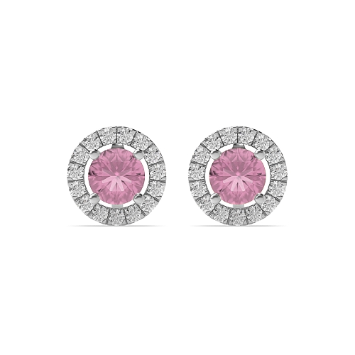 4 Prong Halo Tourmaline Diamond Earrings