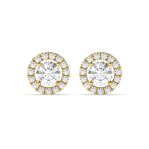 4 Prong Yellow Gold Halo Diamond Earrings