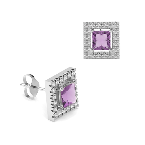 4 Prong Princess Indulge elegance with Birthstone Stud Earrings