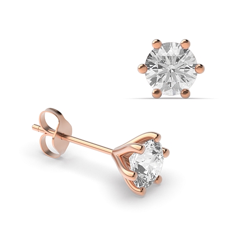 6 Prong Round Rose Gold Open set Stud Diamond Earrings