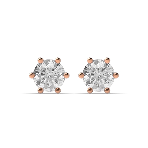 6 Prong Round Rose Gold Open set Stud Diamond Earrings