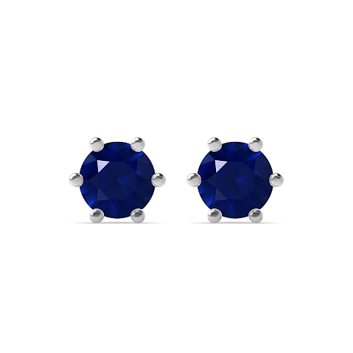 6 Prong Round Open set Blue Sapphire Diamond Earrings