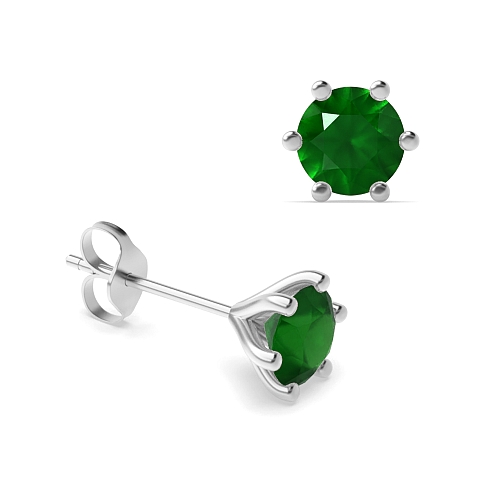 6 Prong Round Open set Emerald Diamond Earrings