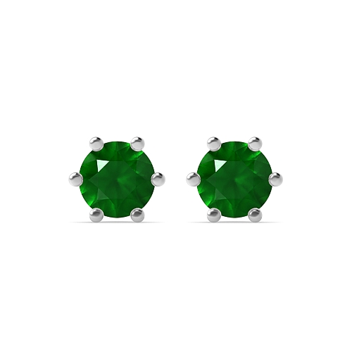 6 Prong Round Open set Emerald Diamond Earrings
