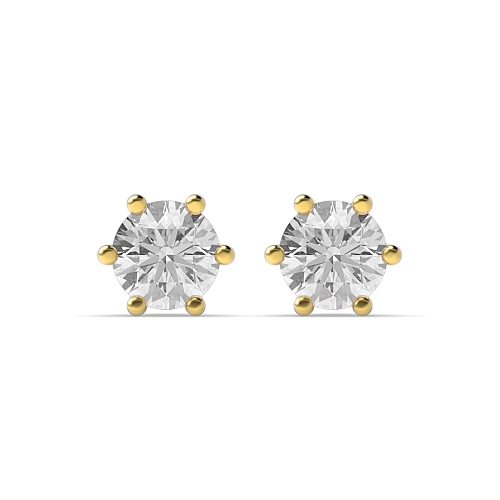 6 Prong Round Yellow Gold Open set Stud Diamond Earrings
