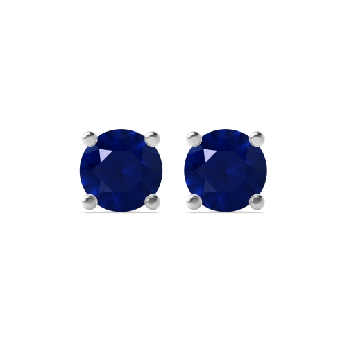 4 Prong Round Open Blue Sapphire Stud Earrings