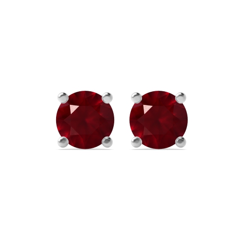 4 Prong Round Open Ruby Stud Earrings
