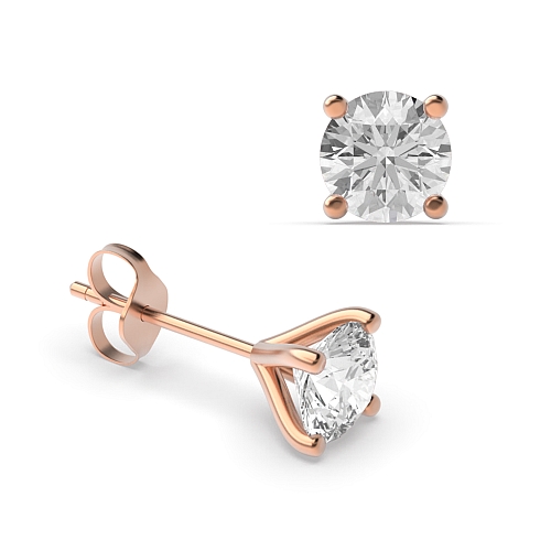 4 Prong Round Rose Gold Open claws Diamond Earrings