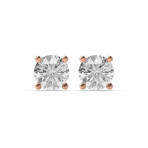 4 Prong Round Rose Gold Open claws Diamond Earrings