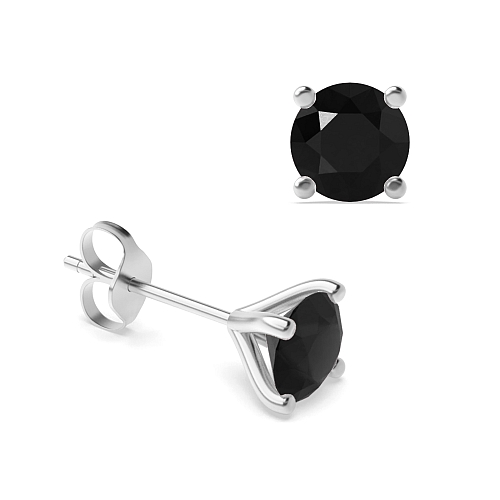 4 Prong Round Open claws Black Diamond Earrings