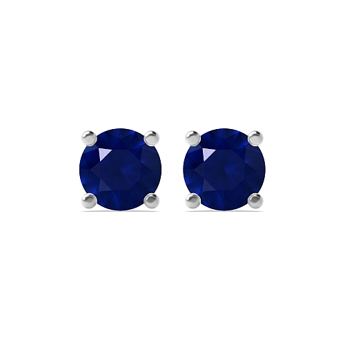 4 Prong Round Open claws Blue Sapphire Diamond Earrings