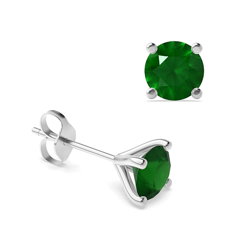 4 Prong Round Open claws Emerald Diamond Earrings