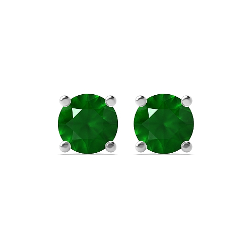 4 Prong Round Open claws Emerald Diamond Earrings