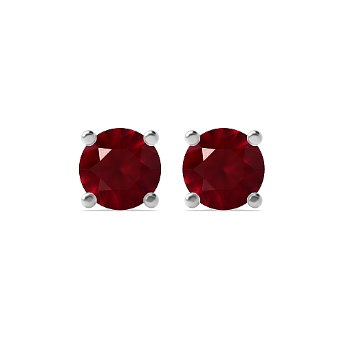 4 Prong Round Open claws Ruby Diamond Earrings