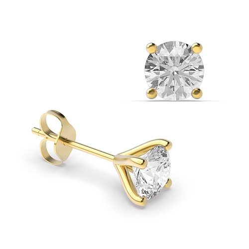 4 Prong Round Yellow Gold Open claws Diamond Earrings